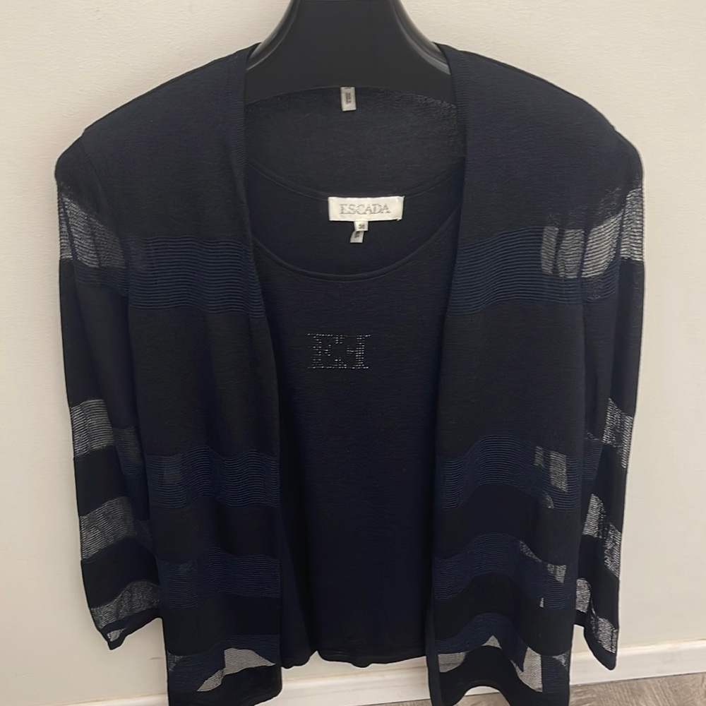 Vintage 1990s Escada twin set  jacket /tank shadow sheer print